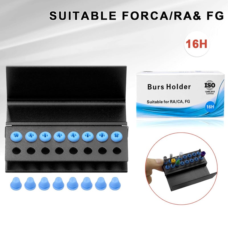 EustomA 16 Holes Burs Holder 4 pcs Block Case High Temperature Sterilizable Autoclavable Burs Holder Box (Black) - Image 2